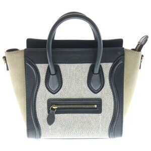 Celine Luggage Nano 2-Way Shoulder Bag Black Beige Canvas